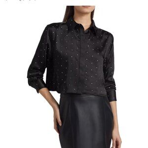NWT Good American Crystal Satin Cropped Shirt Size S